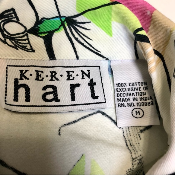 Vintage 90s Keren Hart Colorful AOP Funky Lady Button Down Utility Denim Jacket - Picture 9 of 13